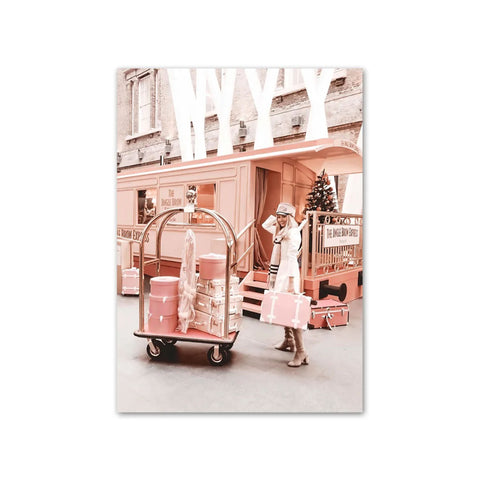 Holiday Cheer in Paris Style - Bellhop and Luggage Art Print