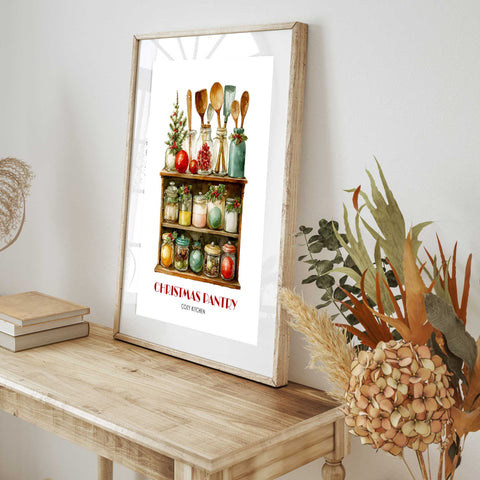 Holiday kitchen shelf illustration print
