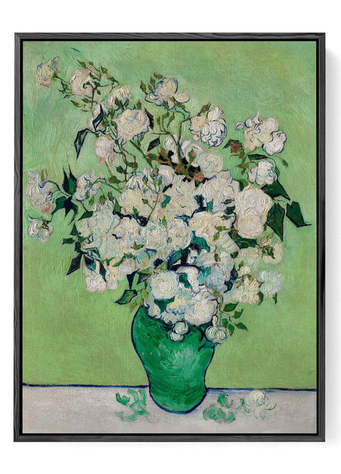 Impressionist Floral Wall Art with mint green background and white roses