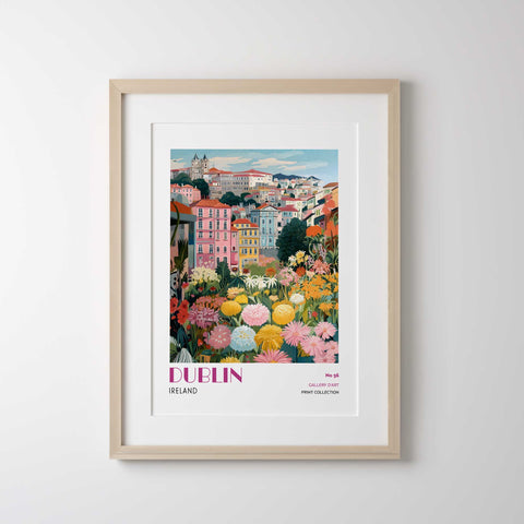 Ireland poster with flowers and pastel architecture