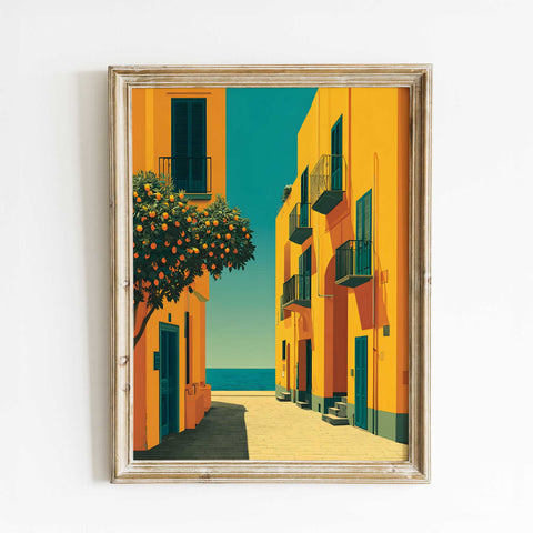 Italian seaside village wall decor