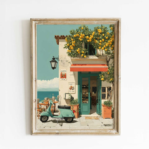 Italian style café watercolor coastal decor