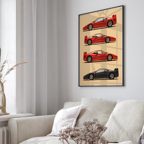 Italian supercar blueprint poster for automotive enthusiast room