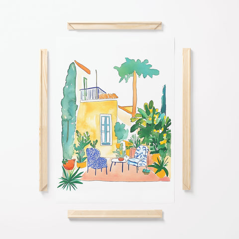 Mediterranean Patio with Garden Chairs – Italian Watercolor Print