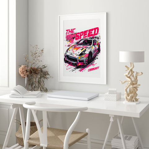 JDM wall art featuring Nissan 370Z in urban street art aesthetic