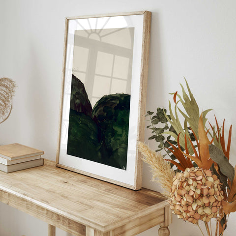 Japandi style green wall art