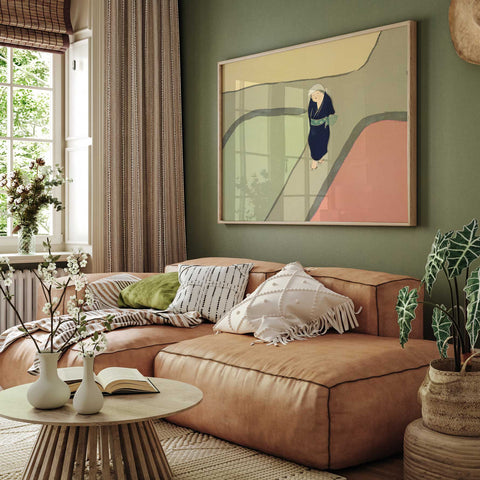 Japanese kimono figure walking art print