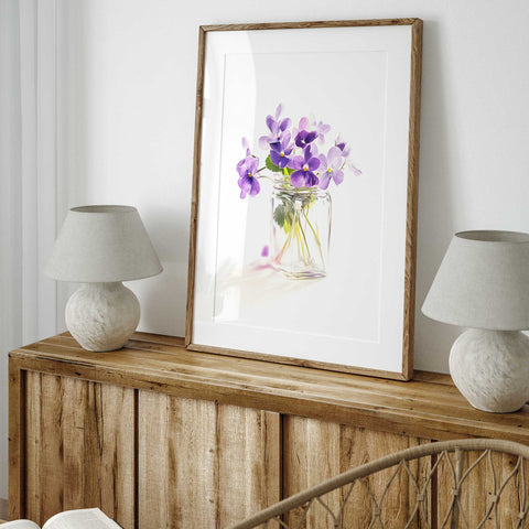 Jar of violets wall decor