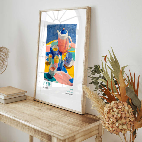 Kyiv inspired kitchen wall print pastel tones