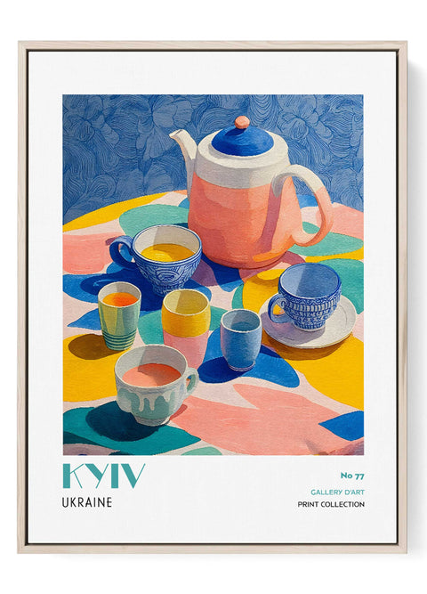 Kyiv teapot and cups colorful still life print