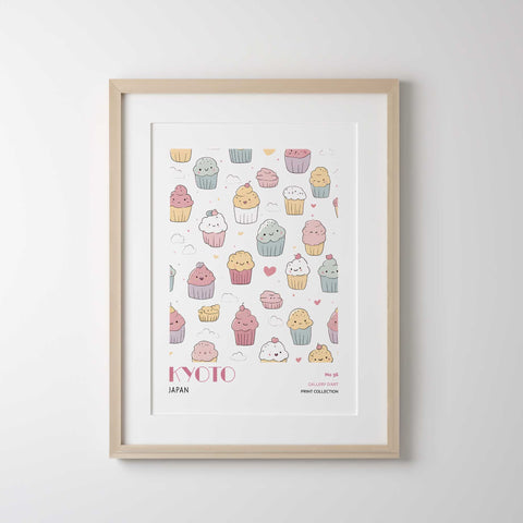 Kyoto Japan cupcake poster pastel dessert illustration