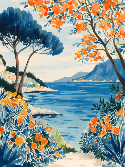 Mediterranean Citrus Coast Landscape Print