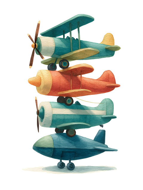 Stacked Toy Airplanes Watercolor Print
