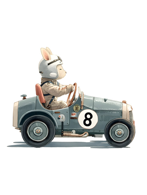 Bunny Race Car Nursery Print