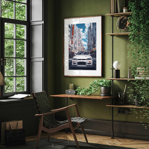 Large Format Canvas Wall Art of a Nissan Skyline R33 for anime fans