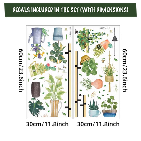 Watercolor Potted Plant Wall Stickers | Botanical Wall Decals