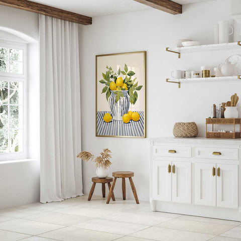 Lemon botanical striped vase poster