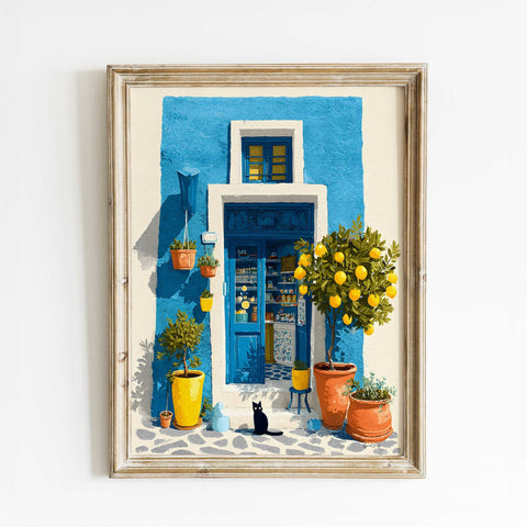 Lemon themed watercolor print Mediterranean interior decor