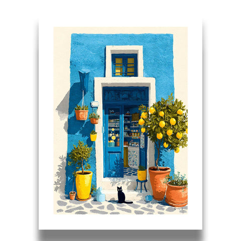 Lemon tree watercolor art Mediterranean home decor
