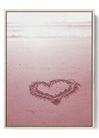 Dreamy Pink Coastal Poster Wall Art - Romantic Beach Heart Print