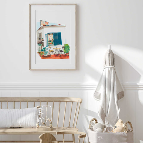 Lush Greenery & Blue Accents – Mediterranean Wall Art
