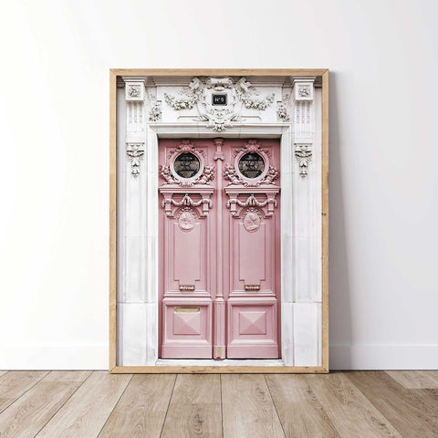 Parisian Pink Door Poster - Romantic Architectural Art