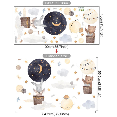 Moon and Stars Wall Decals | Bunny & Bear Balloon Stickers