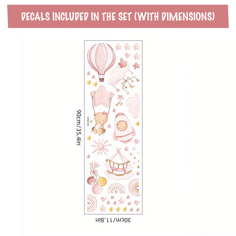 Pink Nursery Wall Decals – Hot Air Balloon & Star Theme