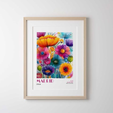 Madrid art print with colorful flower design