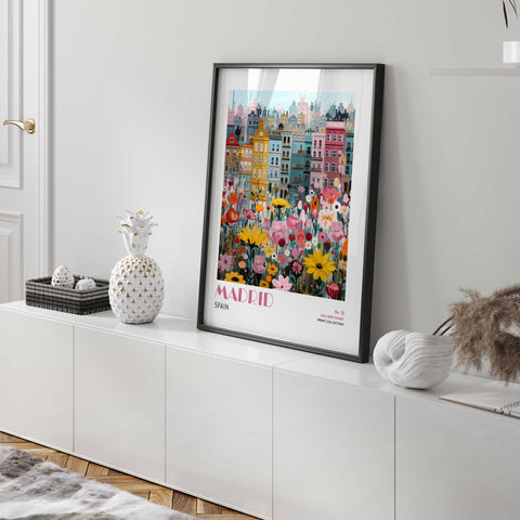 Madrid skyline floral illustration print
