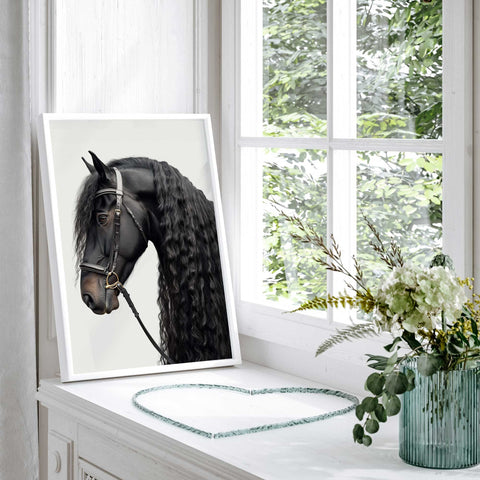 Majestic black horse profile artwork