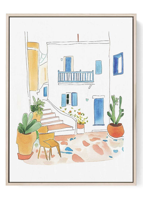 Marbella Mediterranean Street Scene Watercolor Art Print