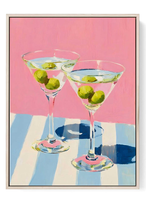 Martini Wall Art Print dirty glasses pink