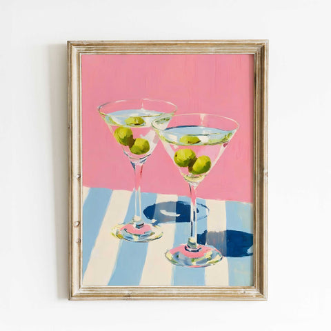 Martini with olives pink stripes print