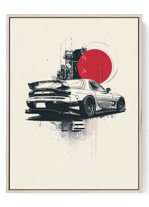 Mazda RX7 FD minimalist poster with retro grid sports car art