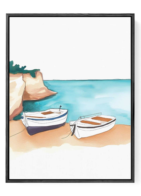 Mediterranean Boat Scene – Greek Coastal Wall Decor
