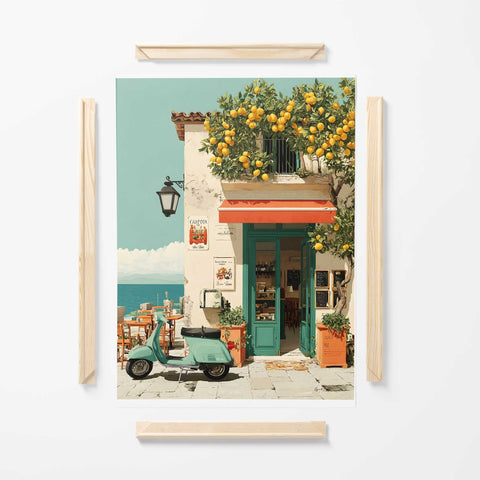 Mediterranean café entrance watercolor illustration
