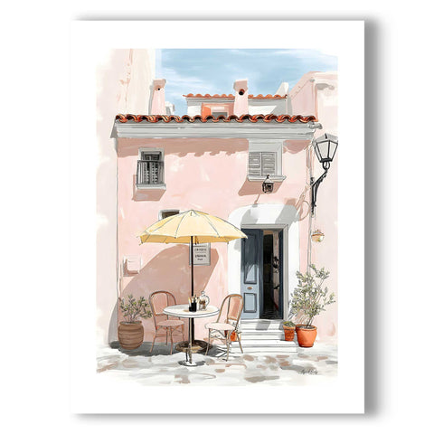 Mediterranean café table watercolor print