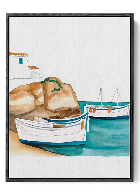 Mediterranean coastal fishing boats art

