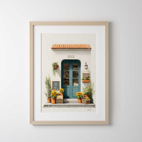 Mediterranean entrance with sunflowers print