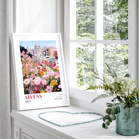 Mediterranean floral city wall art Athens poster