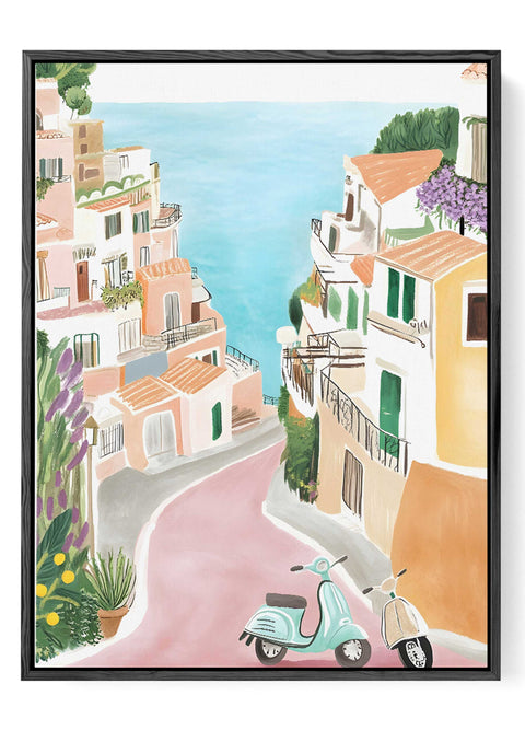 Mediterranean pastel city illustration