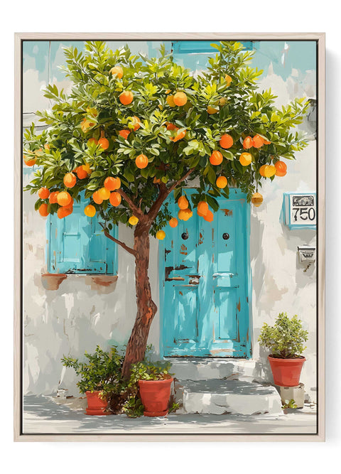 Mediterranean wall art orange tree scene