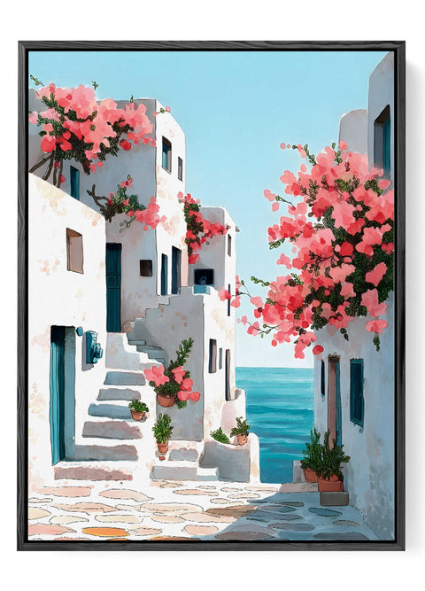 Mediterranean wall art white houses and sea
