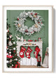 Christmas Festive Decor Poster Cozy Fireplace Wreath Wall Art