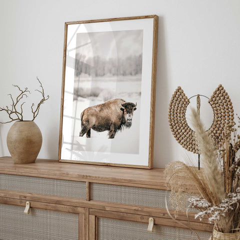 Majestic Bison in Snow Wall Art Canvas Poster Animal Majesty