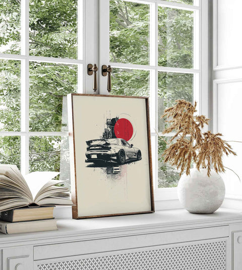 Minimalist Mazda RX7 FD digital print for modern home office