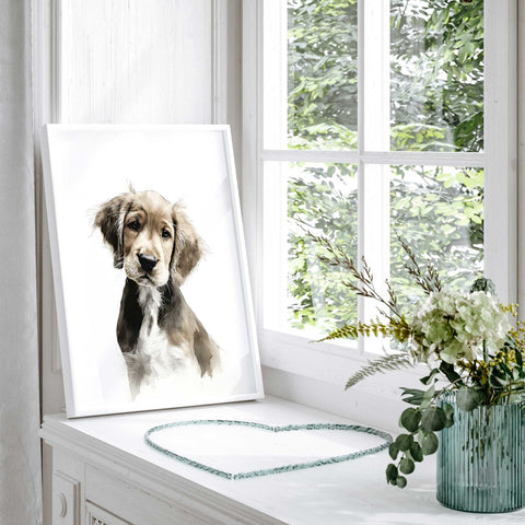 Minimalist beagle puppy wall decor neutral tones