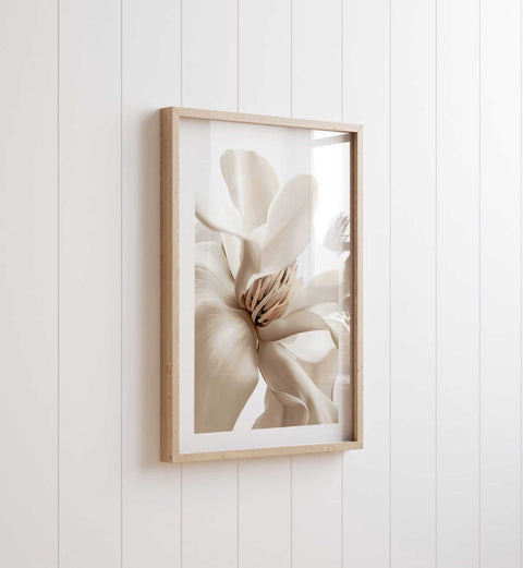 Minimalist bedroom poster with a soft, botanical spring flower theme.