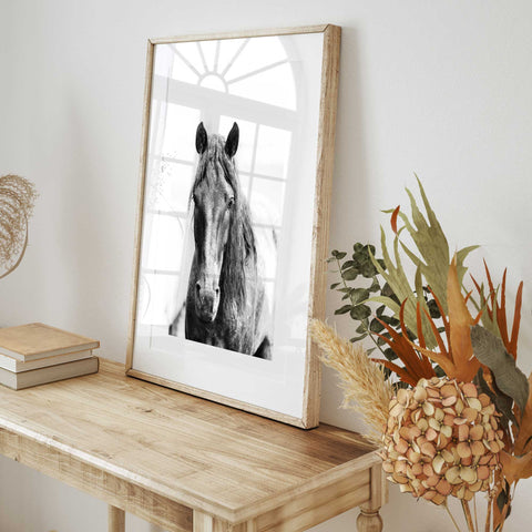Minimalist black and white horse print
